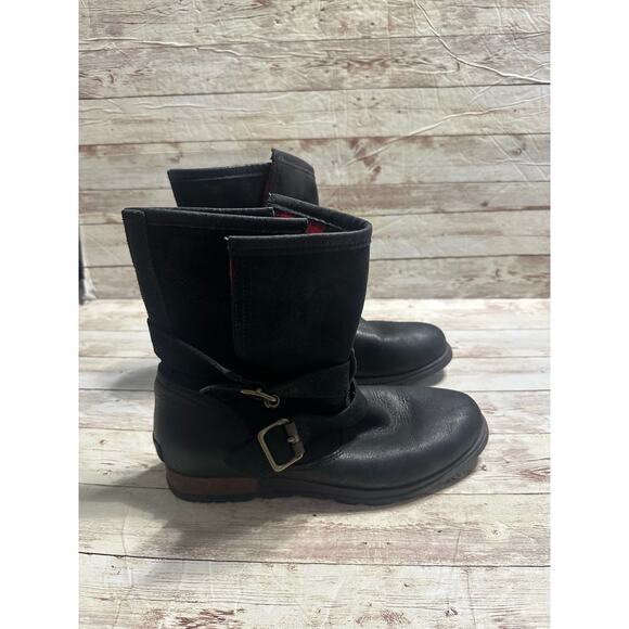 Sorel Major Moto Black Red Plaid Boots Women's Size 8 Buffalo Check Leather - Picture 3 of 10